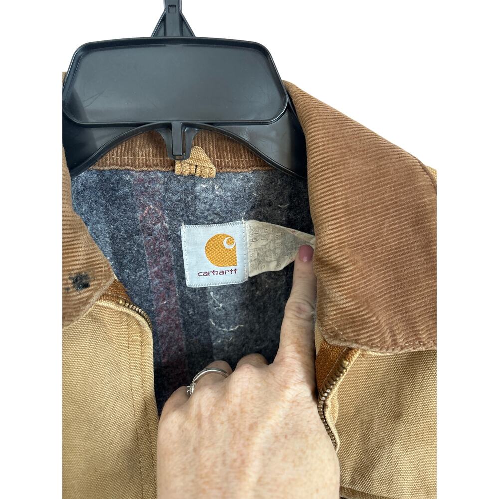 Carhartt Vintage Detroit Jacket Tan Corduroy Collar Full Zip Blanket Lined sz 42 - Picture 7 of 11